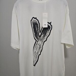 Y-3 Men's Cream Graphic Short Sleeve Tee